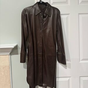 Banana Republic Dark Brown Genuine Leather Button-Front Shirt Dress